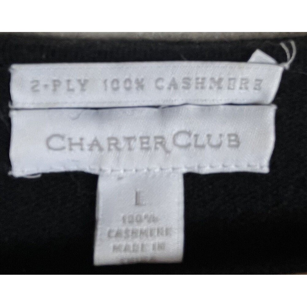 Charter Club 100% Cashmere Sweater Women L Black Pearl Trim Long Sleeve - Picture 5 of 13